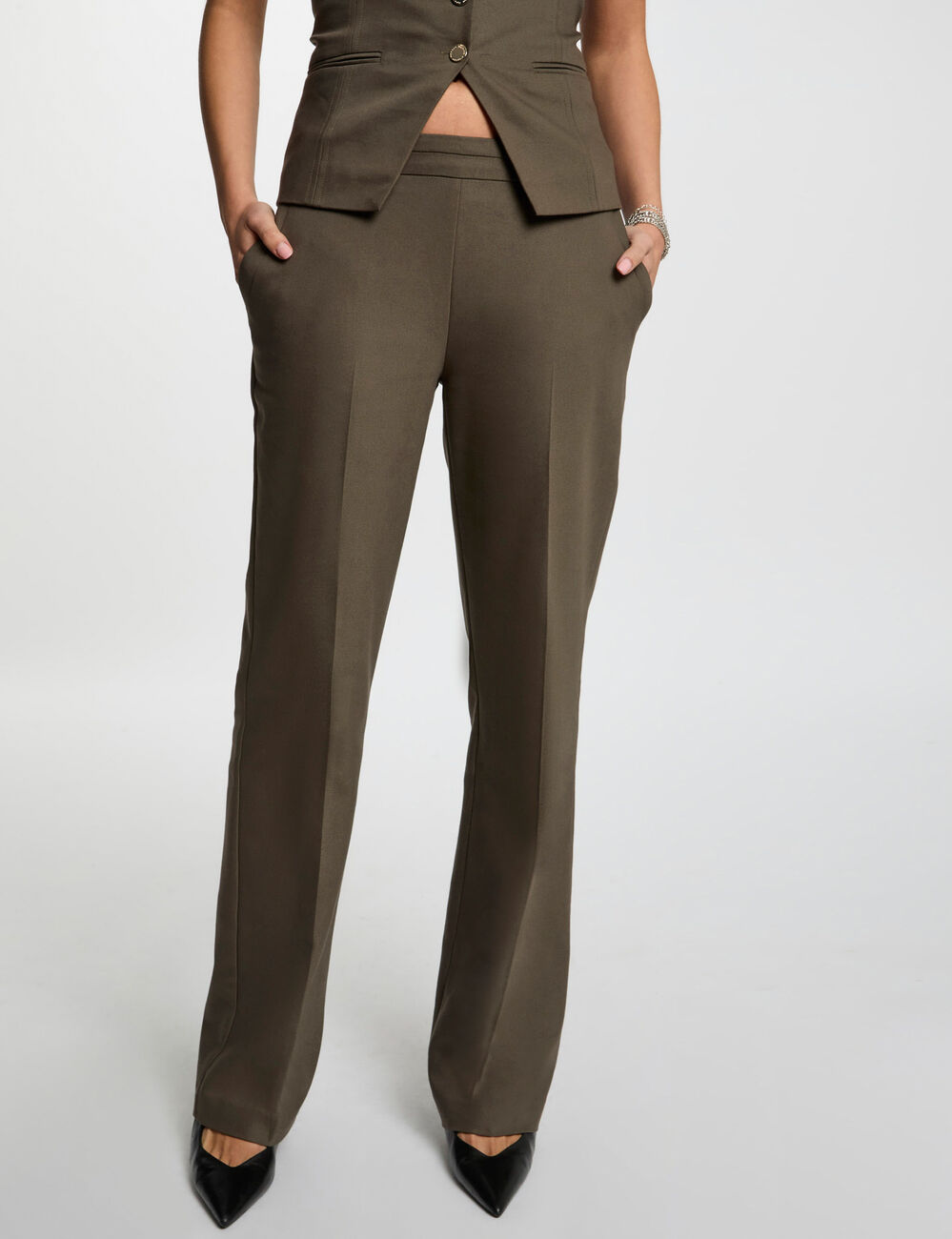 Zigarettenhose mit Abnähern khakigrün damen