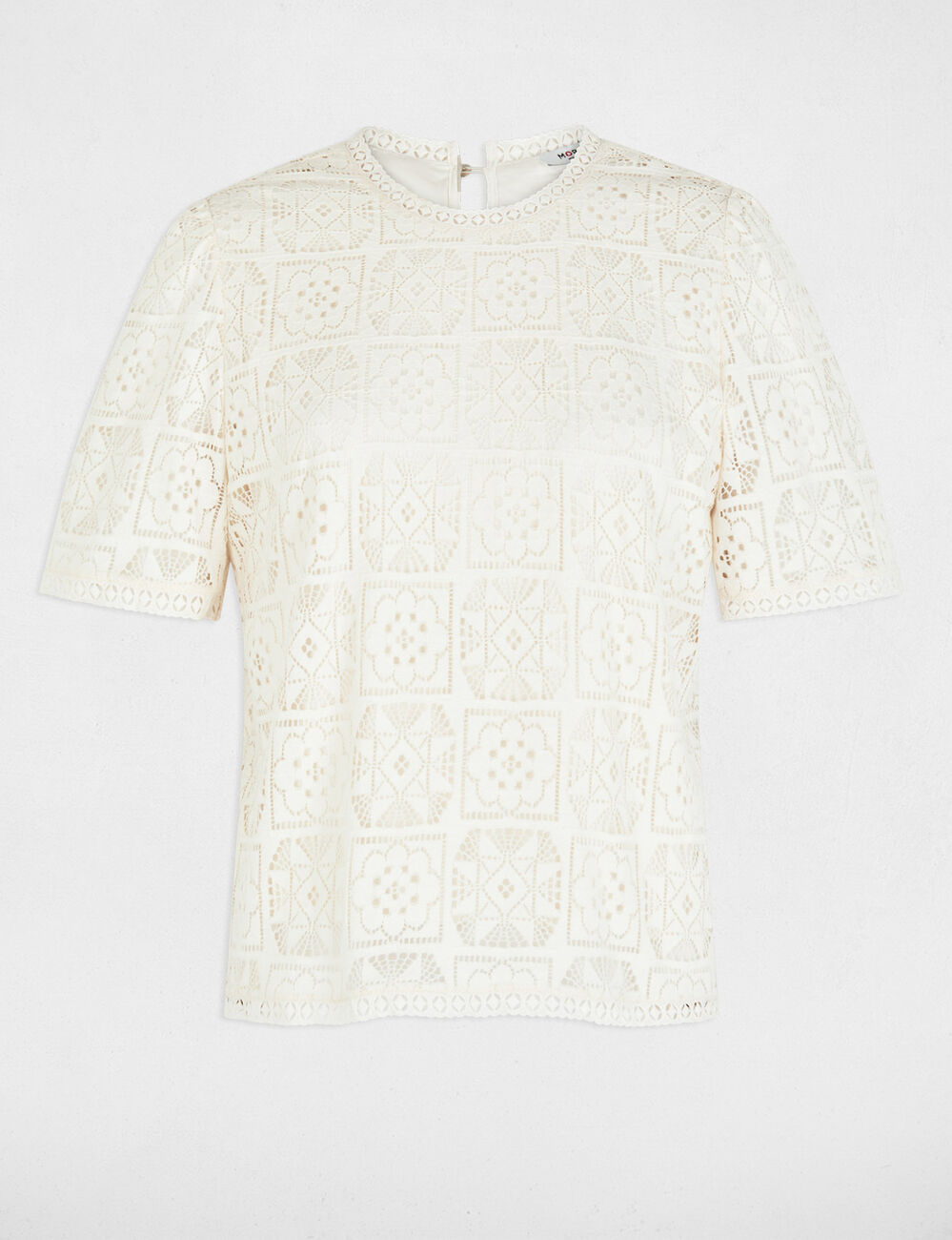 T-Shirt aus Spitze mit Stehkragen elfenbein damen