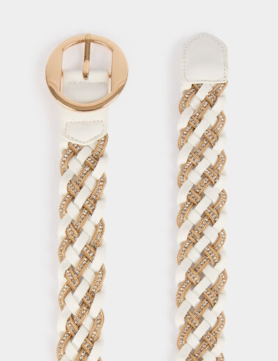 Ceinture tressée avec strass blanc femme