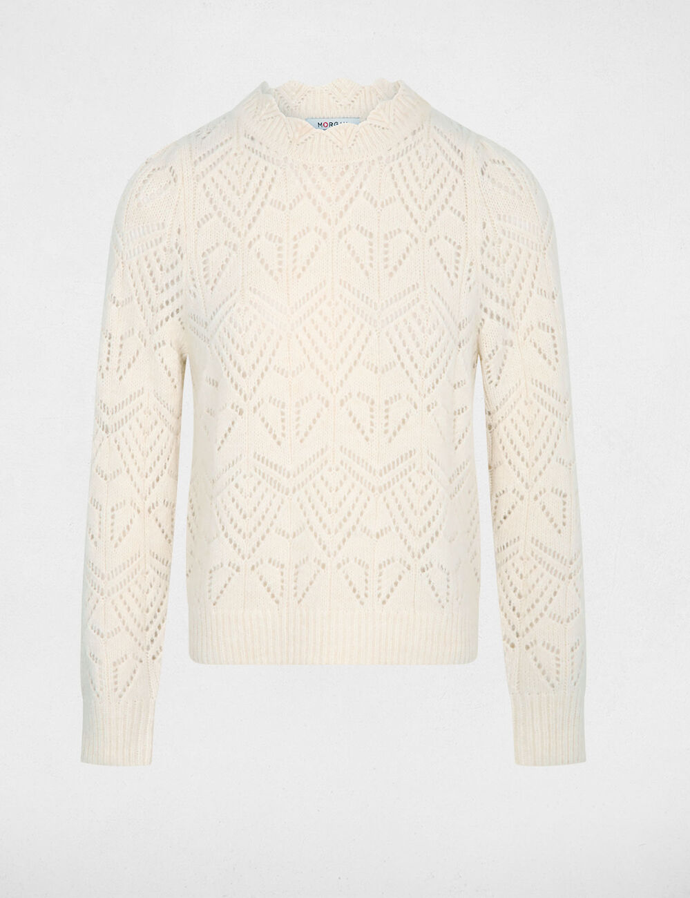 Lochmuster-Pullover mit Rundhals elfenbein damen