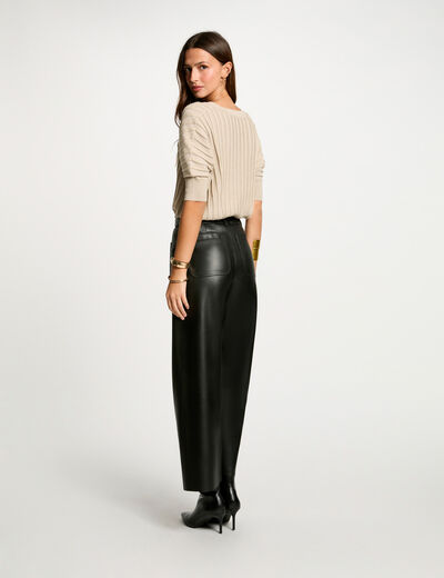 Pull manches 3/4 col en V sable femme