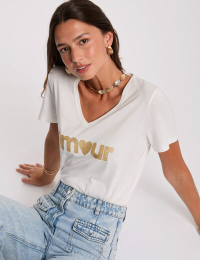 T-shirt mit Aufschrift weiss damen