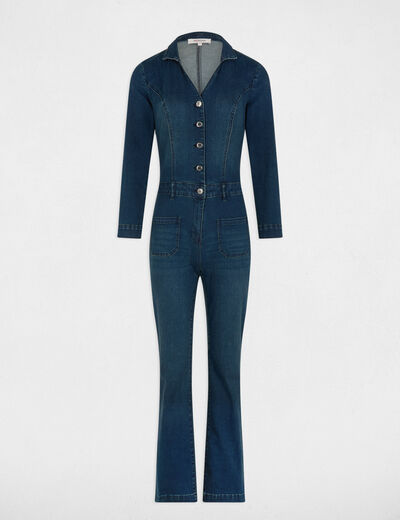 Combinaison longue large jean denim brut femme