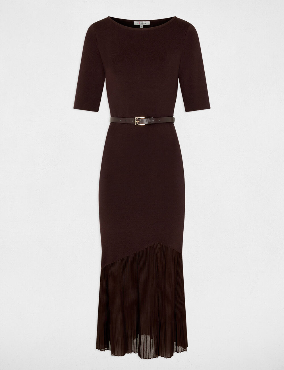 Gestricktes Kleid mit G&uuml;rtel dunkelbraun damen