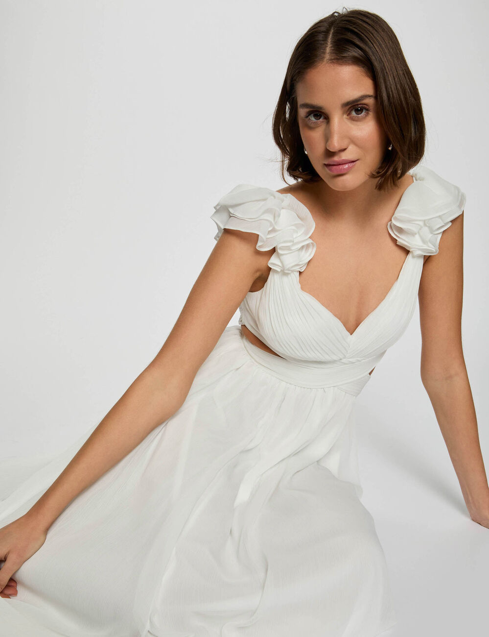 Langes, gerade fließendes Kleid weiss damen