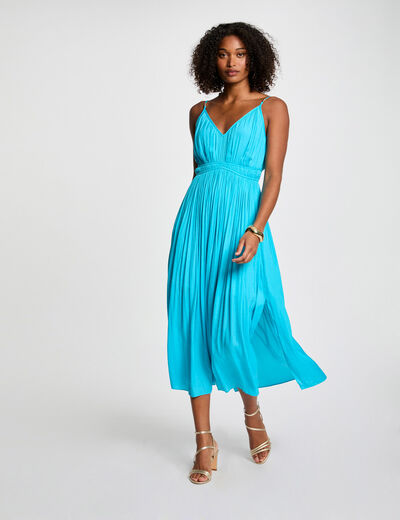Midi-Gerade, plissiertes Kleid himmelblau damen