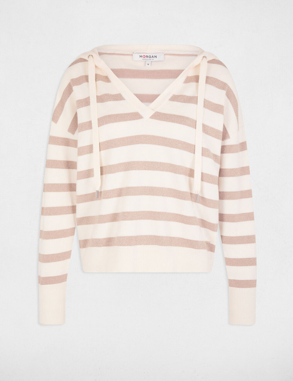 Pullover mit V-Kragen und Kapuze elfenbein damen