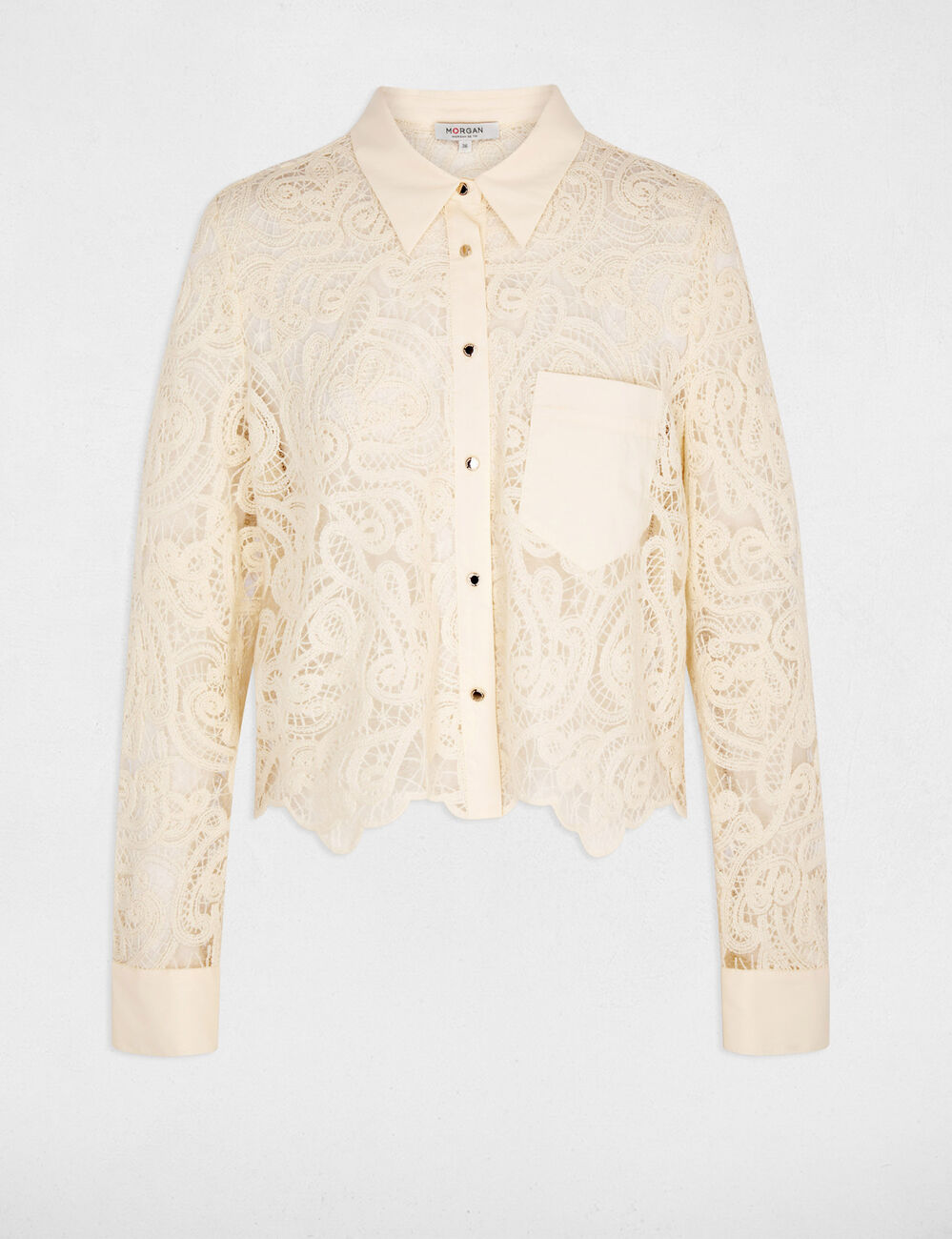 Chemise dentelle manches longues creme femme