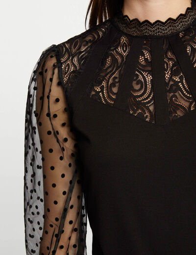 Langarmshirt mit Spitze schwarz damen
