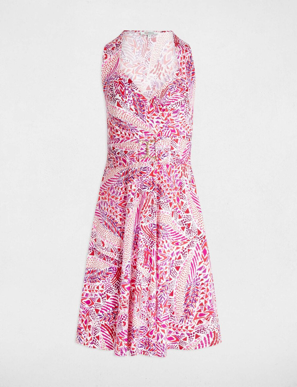 Robe courte cintrée imprimée multicolore femme