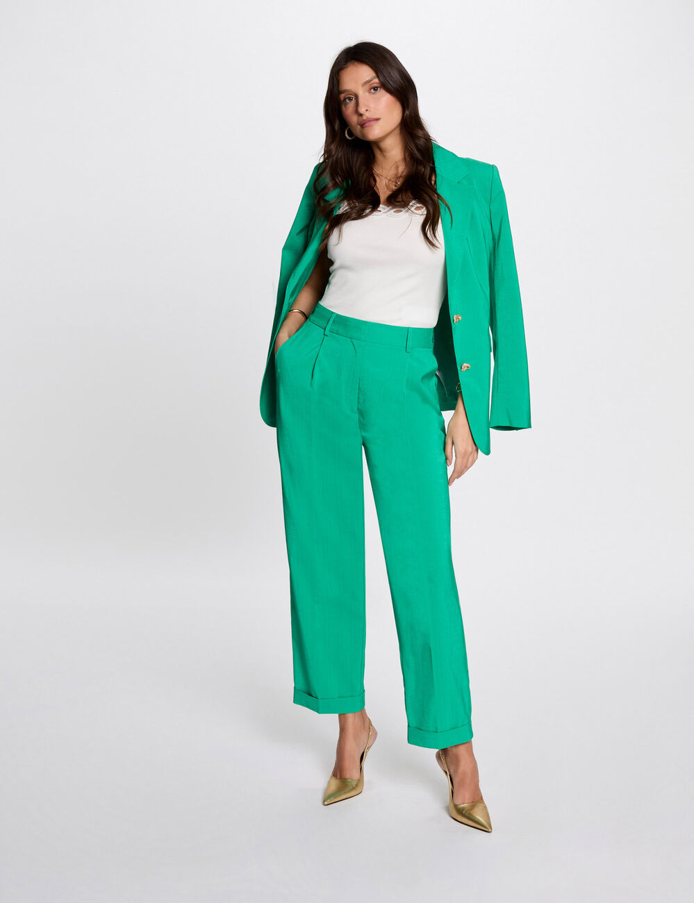 Gerade geschnittene Hose mit Abnähern smaragdgrün damen