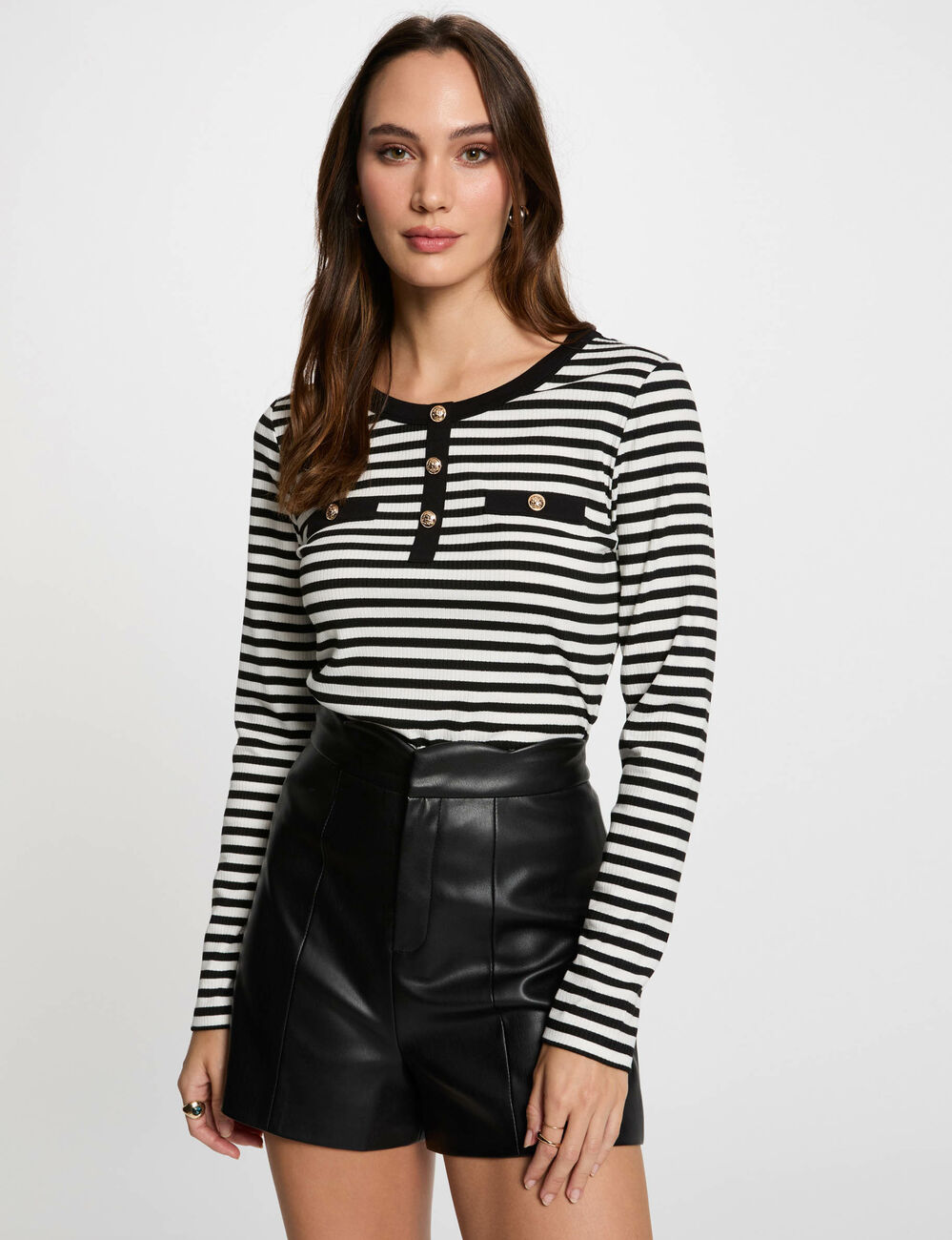 Gestreiftes Langarm-T-Shirt weiss damen