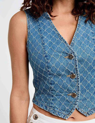 Veston sans manches en jean denim stone femme