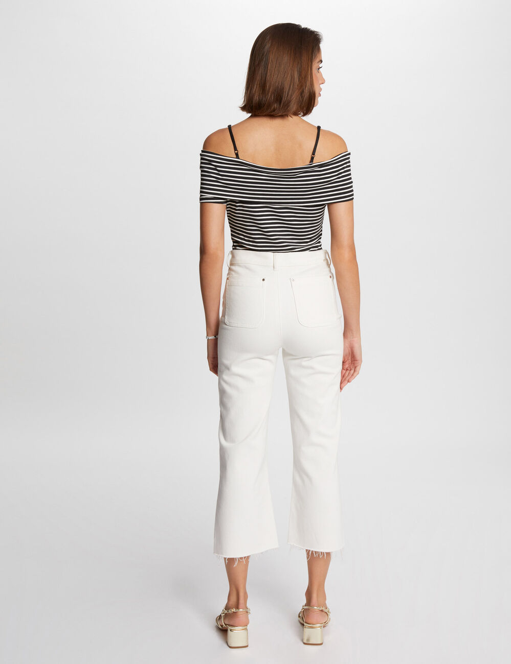 T-shirt manches courtes rayé ivoire femme