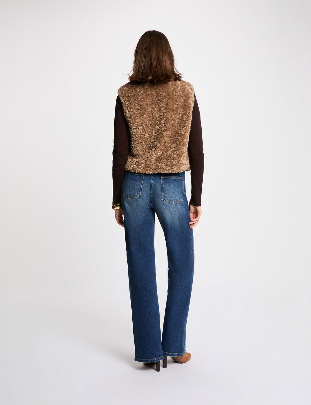 &Auml;rmellose Strickjacke mit Schalkragen braun damen