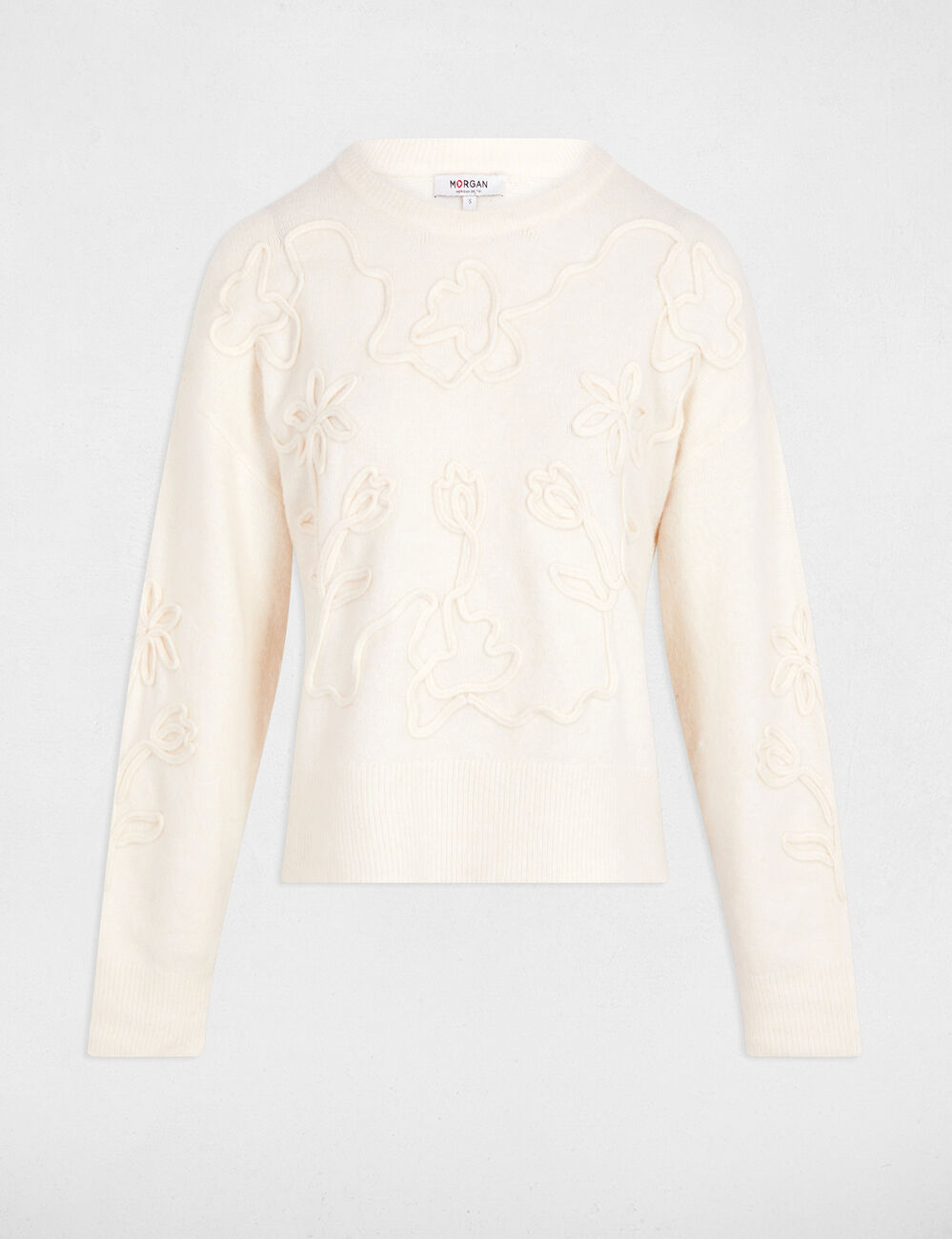 Pull col rond fantaisie ivoire femme