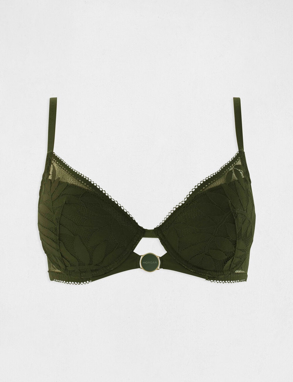 Soutien-gorge dentelle brod&eacute;e vert kaki femme