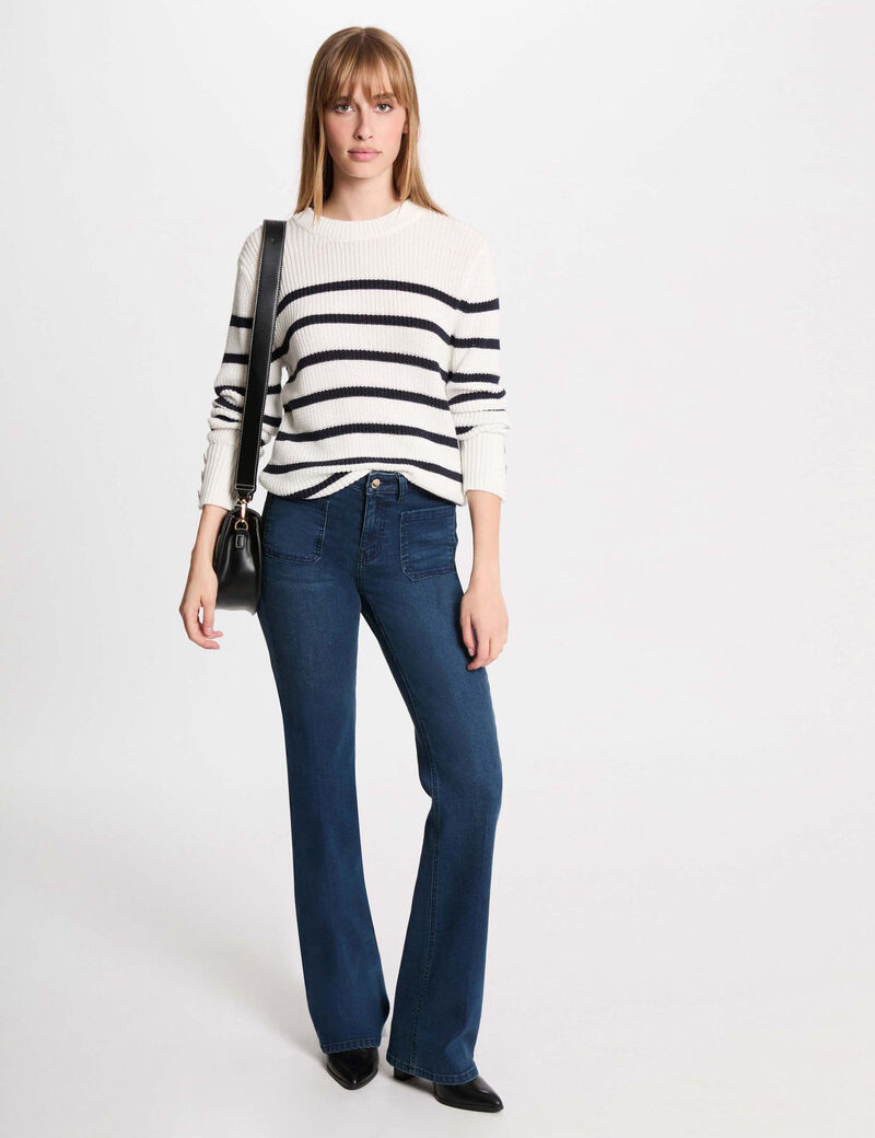 Rundhals-Pullover mit Streifen weiss damen
