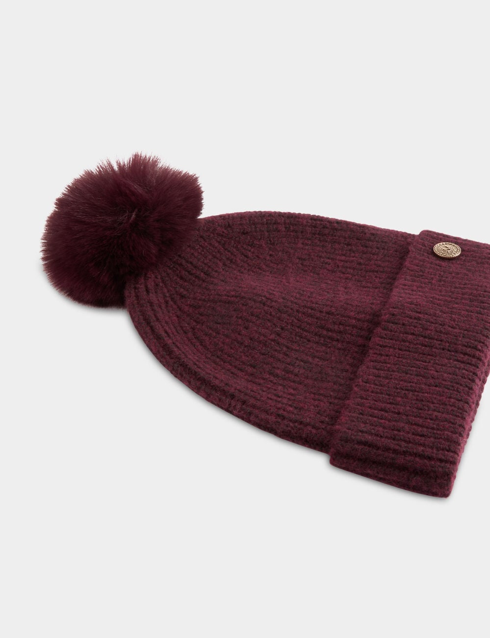 Bonnet maille bouton prune femme