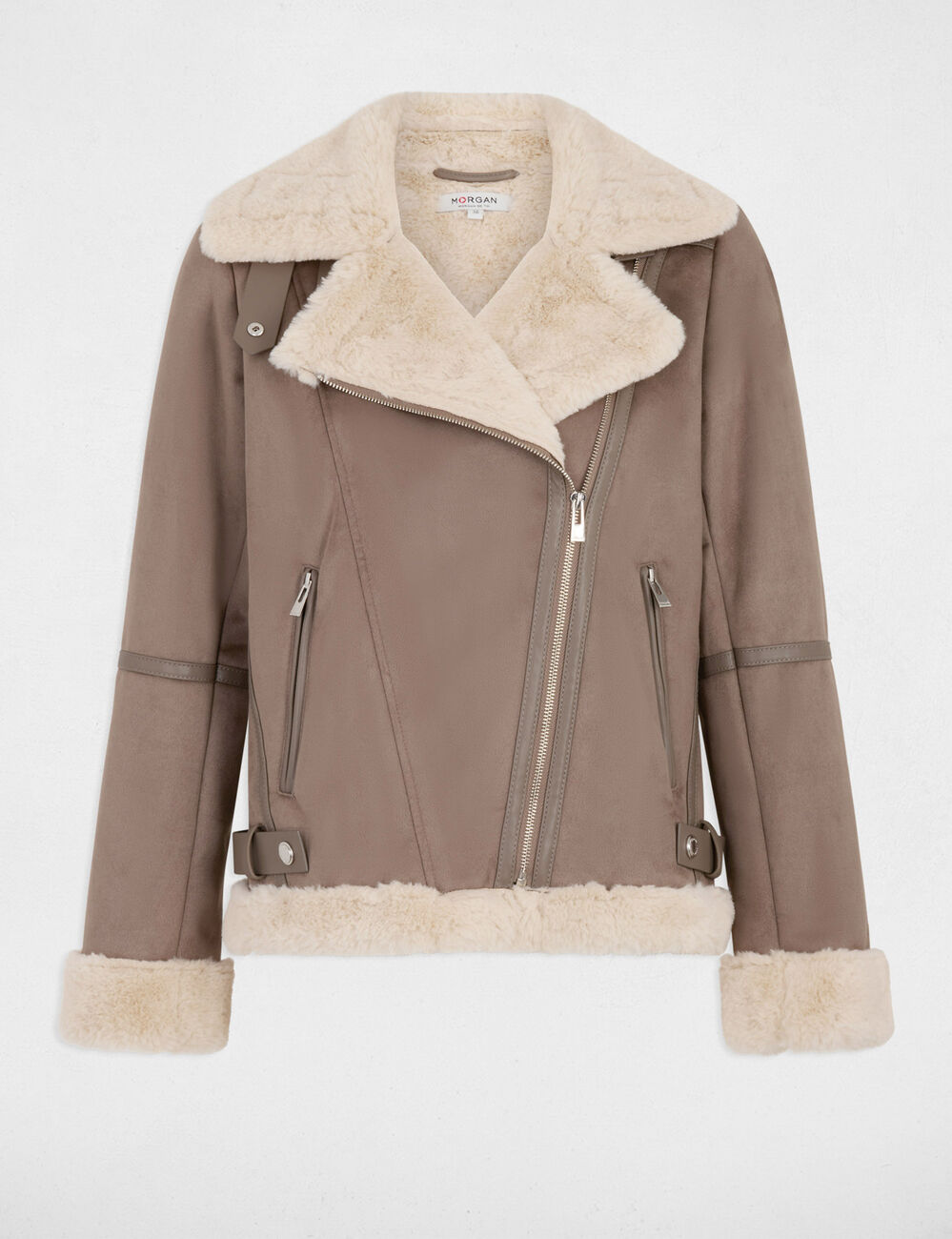 Wildlederoptik Jacke mit Rei&szlig;verschluss maulwurfsgrau damen
