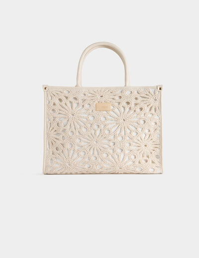 Sac cabas brod&eacute; ivoire femme