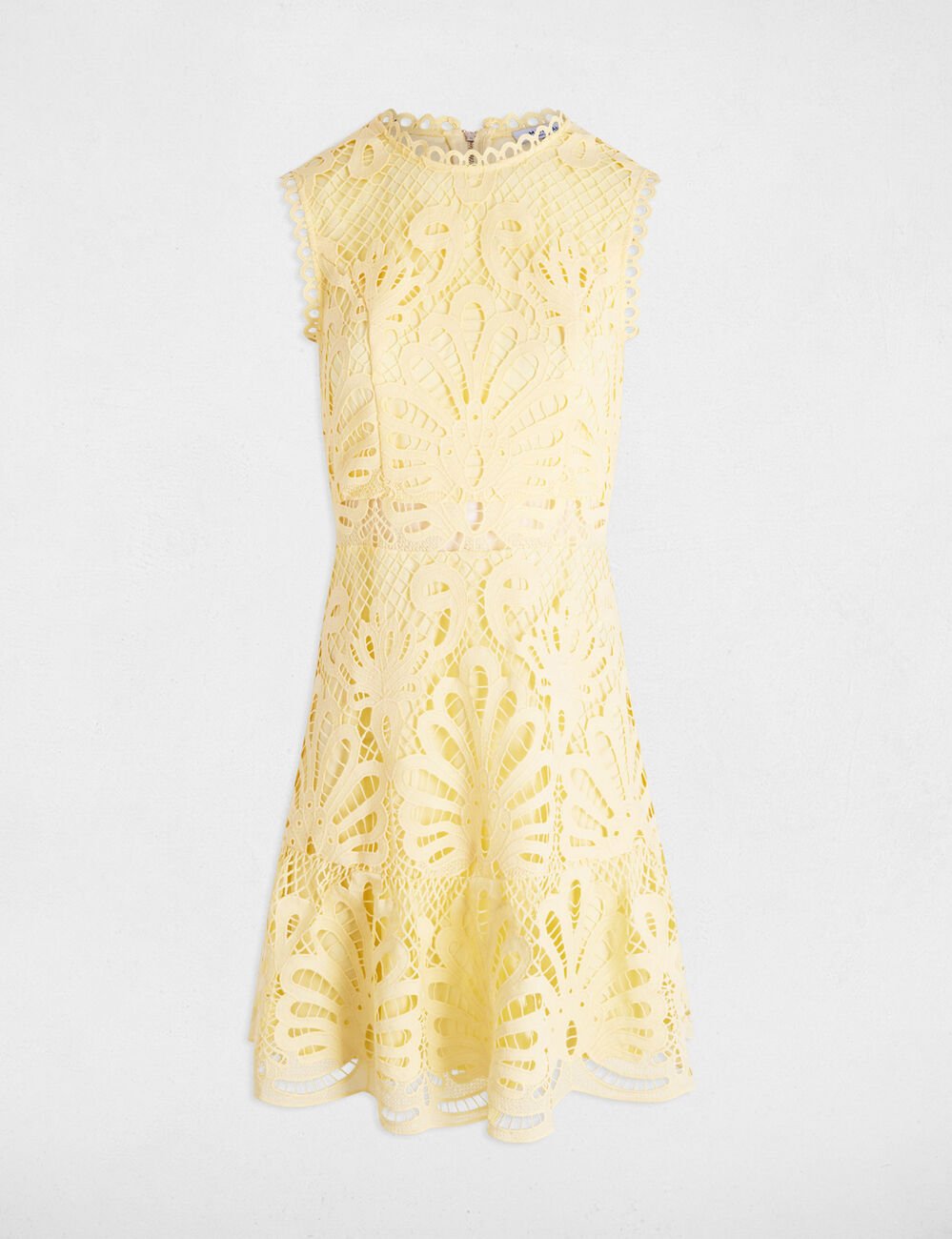 Robe courte trap&egrave;ze dentelle jaune clair femme