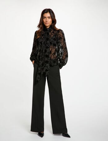 Pantalon droit satin noir femme