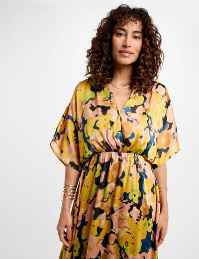 Robe midi droite imprimée multicolore femme