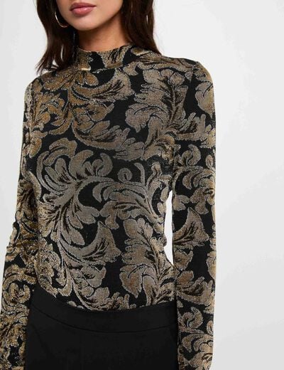 T-shirt col montant noir femme