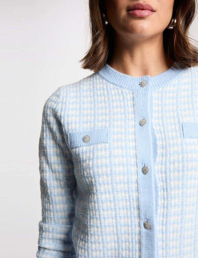 Gilet ajust&eacute; jacquard bleu ciel femme