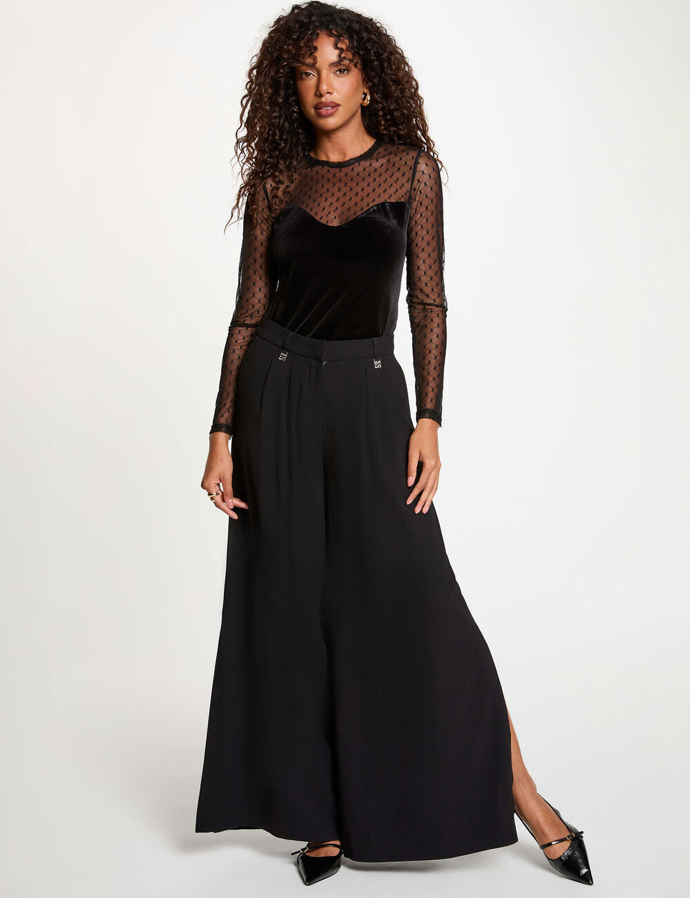 T-shirt velours avec transparence noir femme