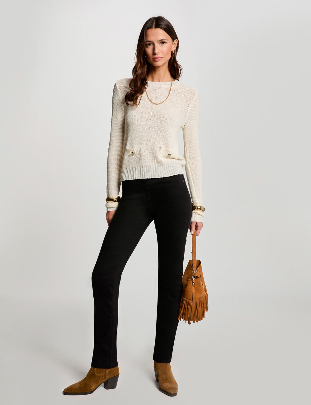 Pullover mit Rundhalsausschnitt elfenbein damen