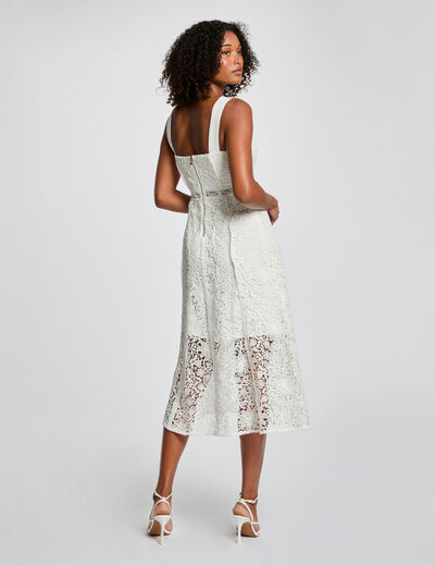 Robe midi trapèze dentelle blanc femme