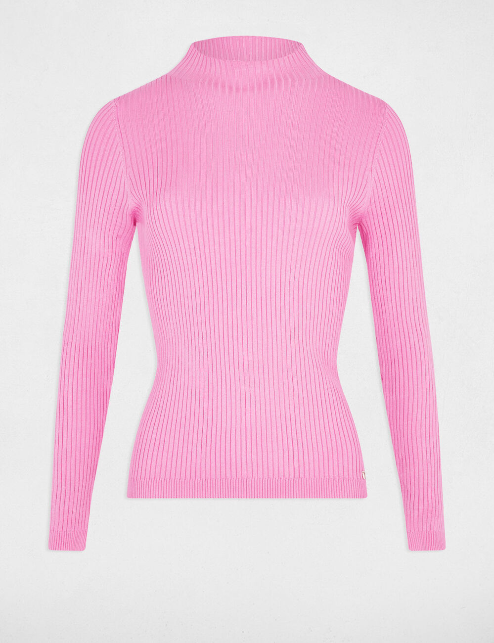 Pullover mit hohem Kragen, gerippt rosa damen