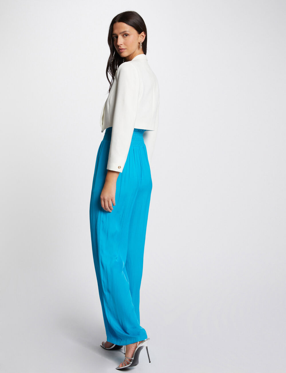 Gerade kurze Jacke mit Umlegekragen elfenbein damen