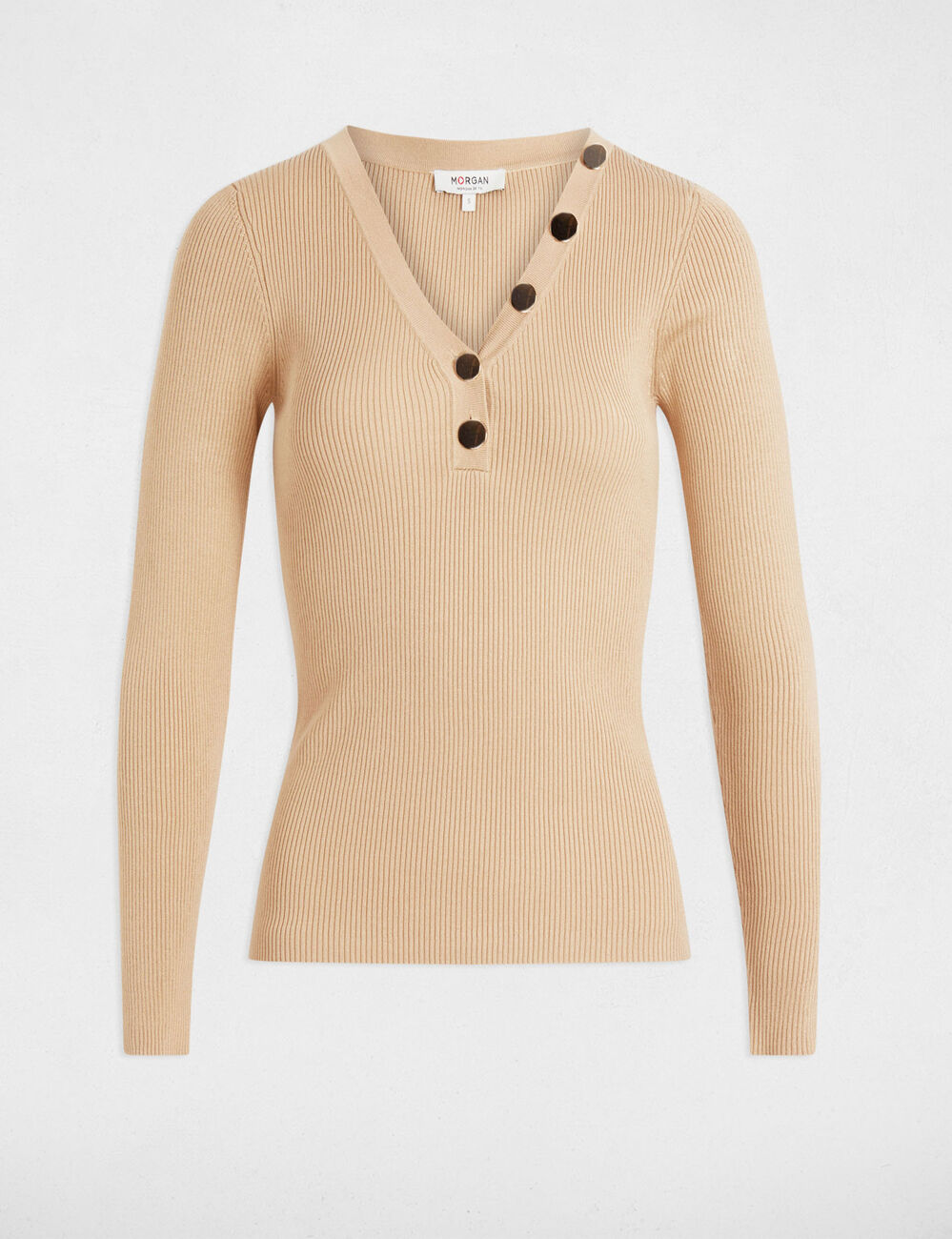 Langarmpullover aus feinem Strick mit Knöpfen marron clair damen