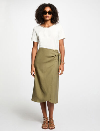 Jupe midi portefeuille vert kaki femme