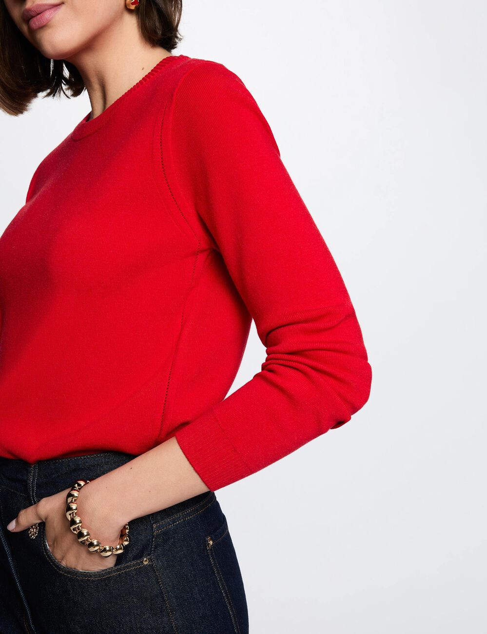 Pull maille relief rouge femme