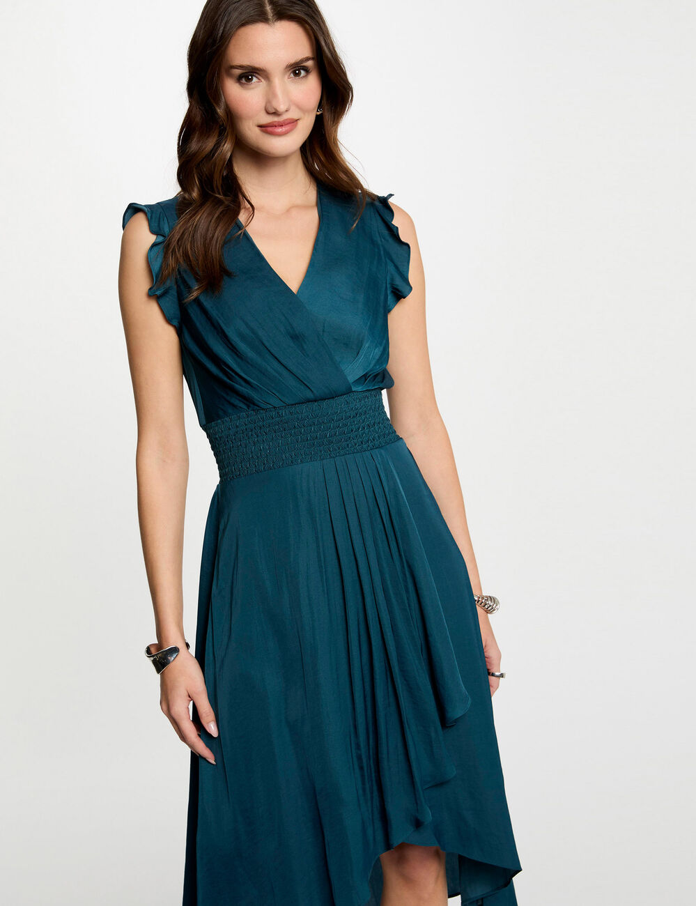 Robe droite fluide sans manches bleu pétrole femme
