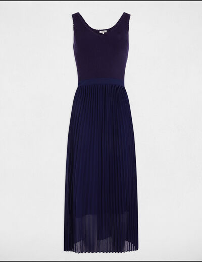 Robe tricot longue cintrée bleu marine femme