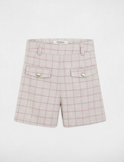 Short taille haute à carreaux multicolore femme