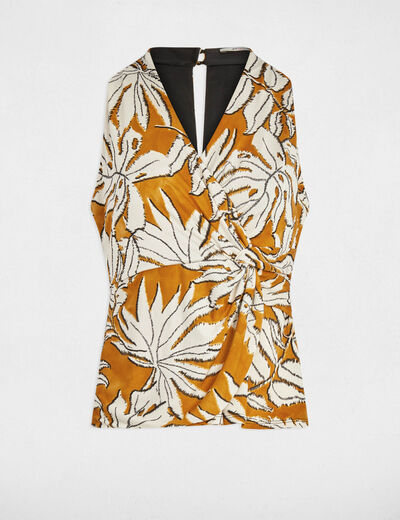 Satin-Top mit V-Ausschnitt senfgelb damen