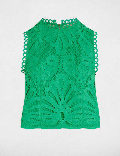 Top sans manches dentelle vert émeraude femme
