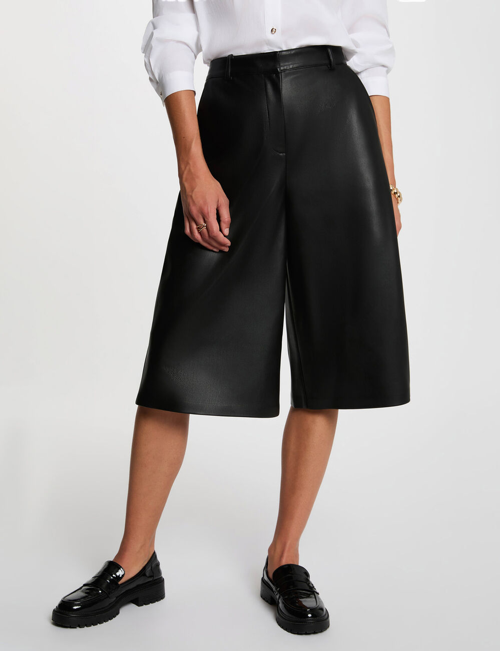 Bermuda large taille haute noir femme