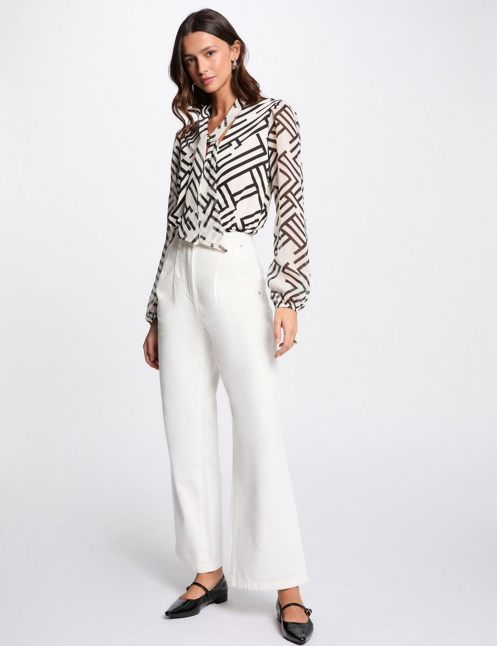 Bedrucktes Langarm-Top weiss damen