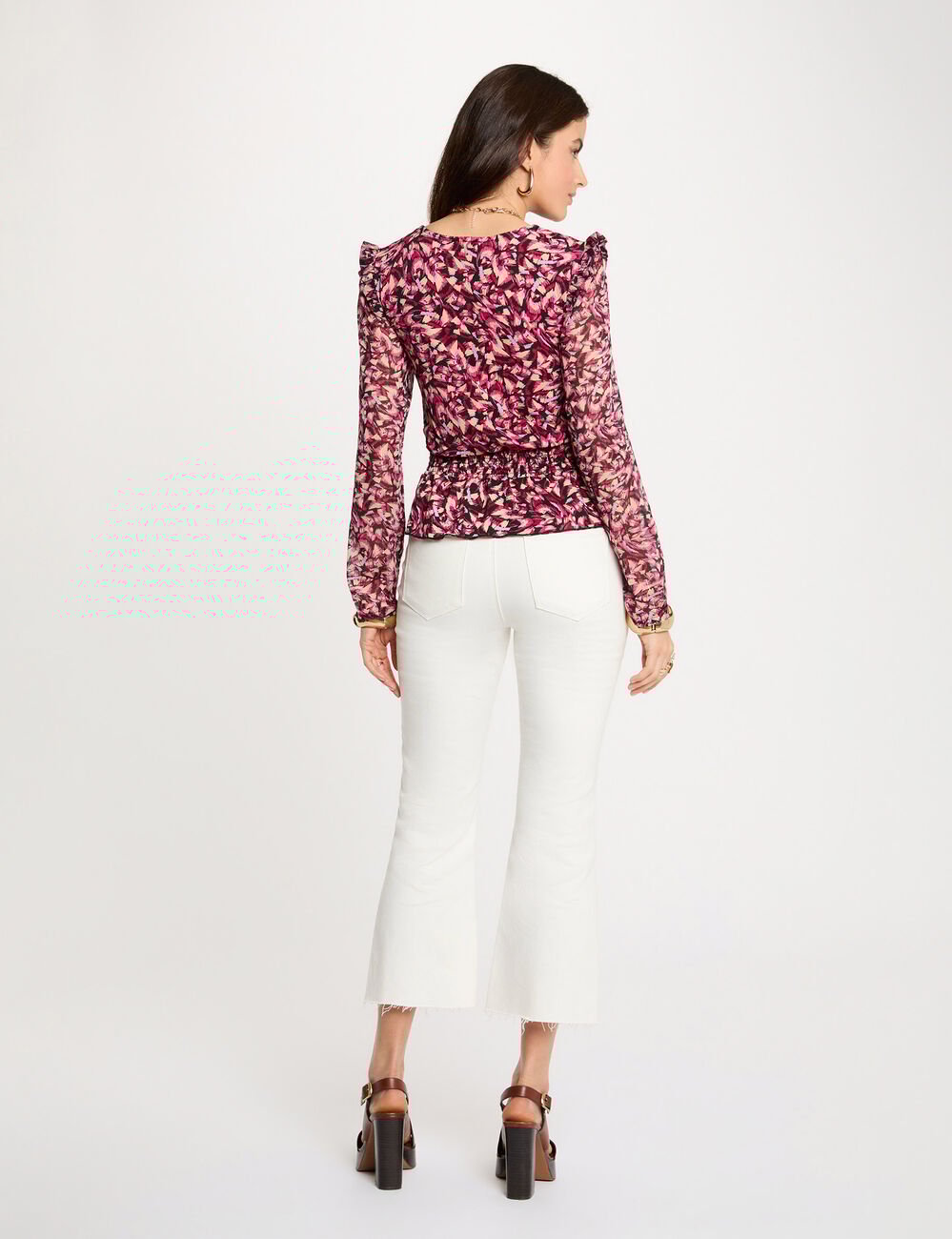 T-shirt ajust&eacute; col V multicolore femme