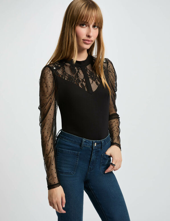 t shirt manches longues noir femme T-shirt manches longues noir femme