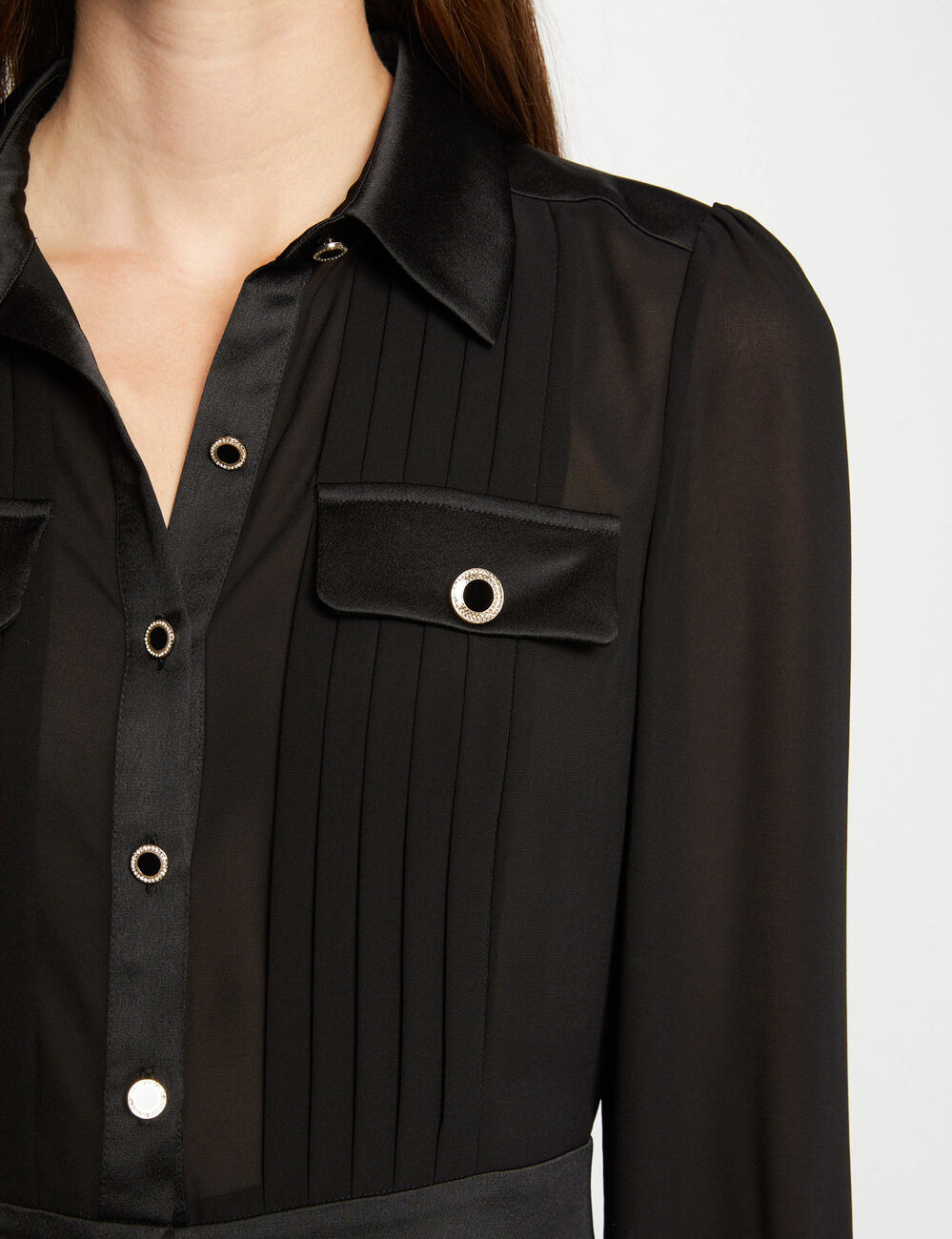Bluse mit langen Ärmeln und Falten schwarz damen