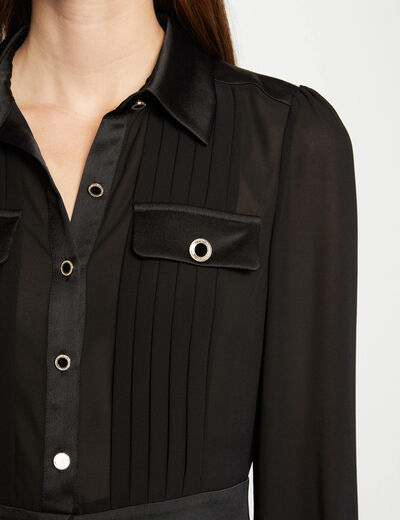 Bluse mit langen Ärmeln und Falten schwarz damen
