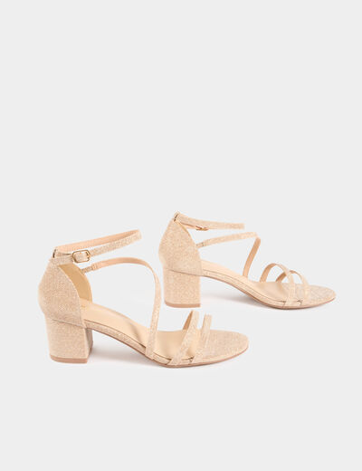 Metallische Sandalen mit Absatz beige damen